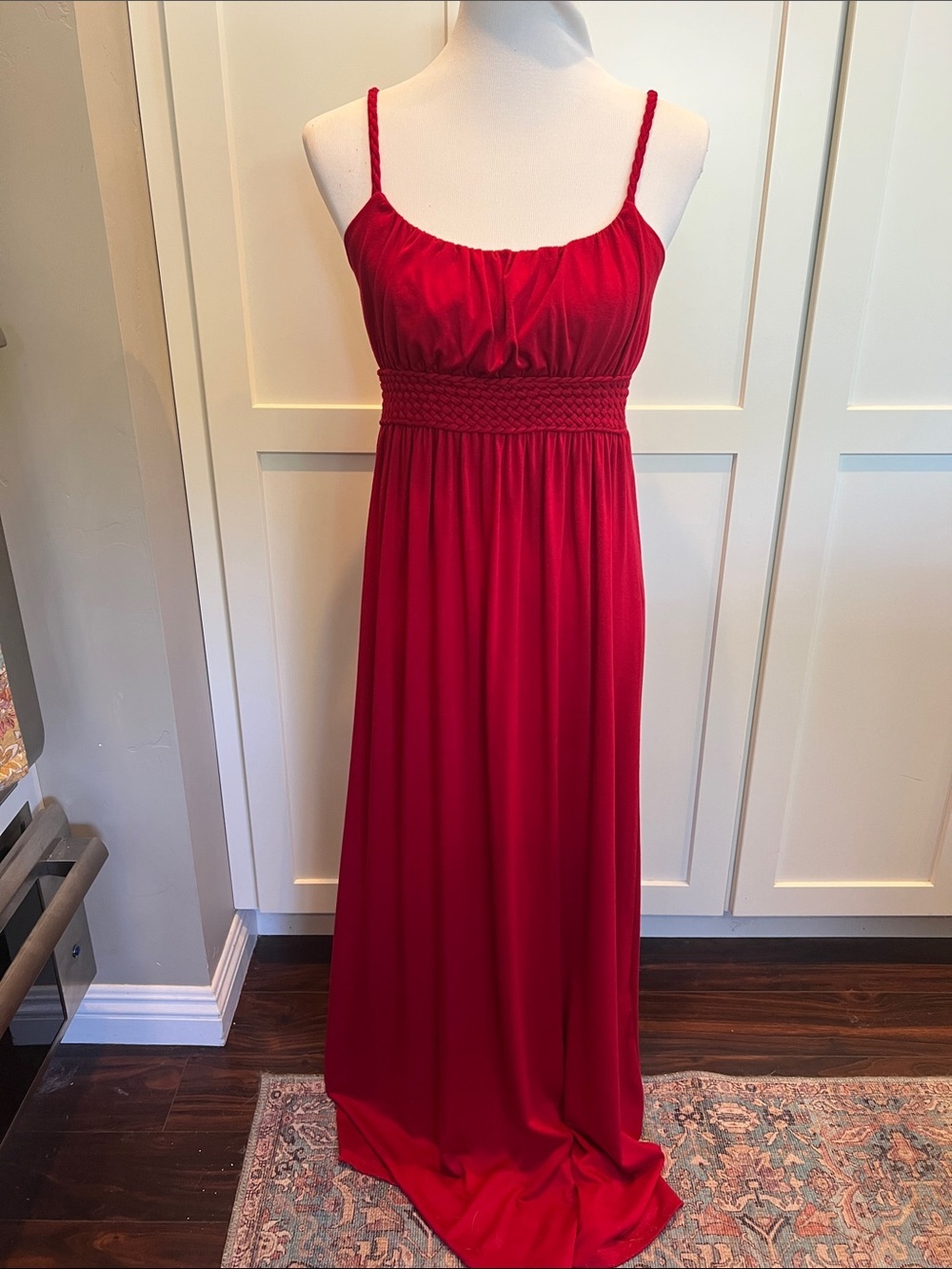 Soprano Red Smocked-Waist Maxi Dress